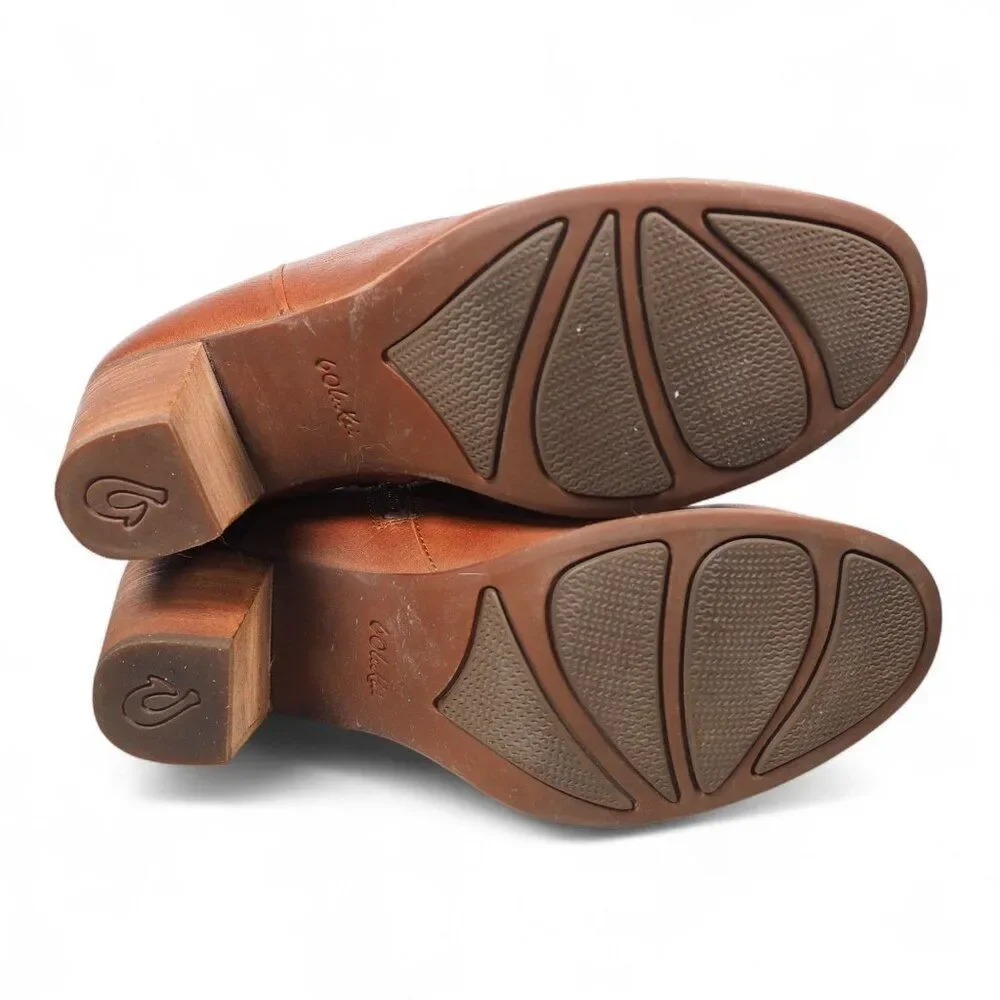 OluKai Kamahoi Side Zip Heeled Booties Brown‎ Leather (Damage) Women's 8